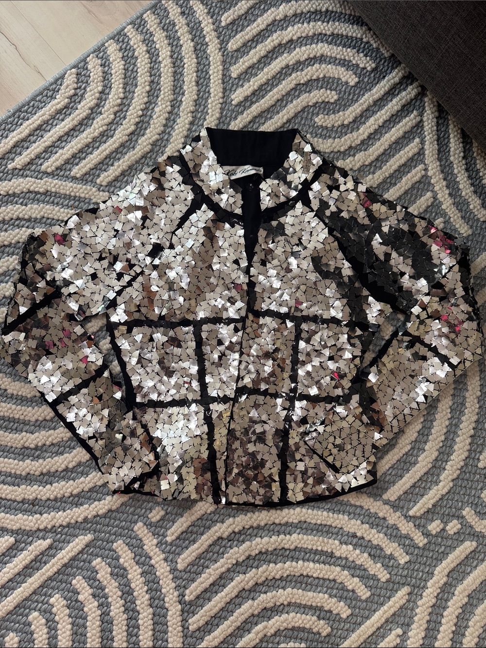 Koki Kamala Black Mirror Sequin Paillette Statement Jacket